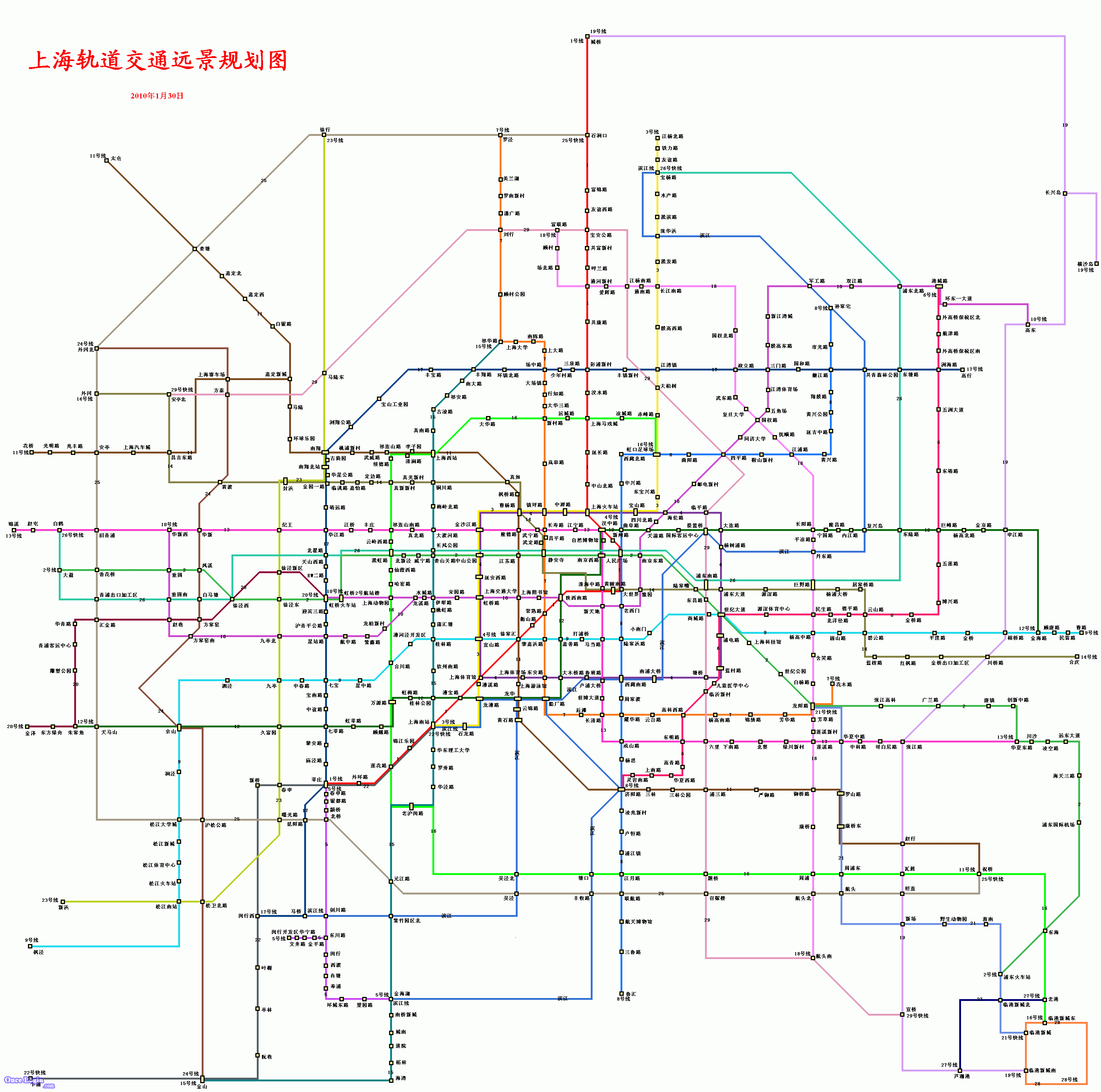 上海未来将要有多少条地铁（上海2030年地铁规划图）