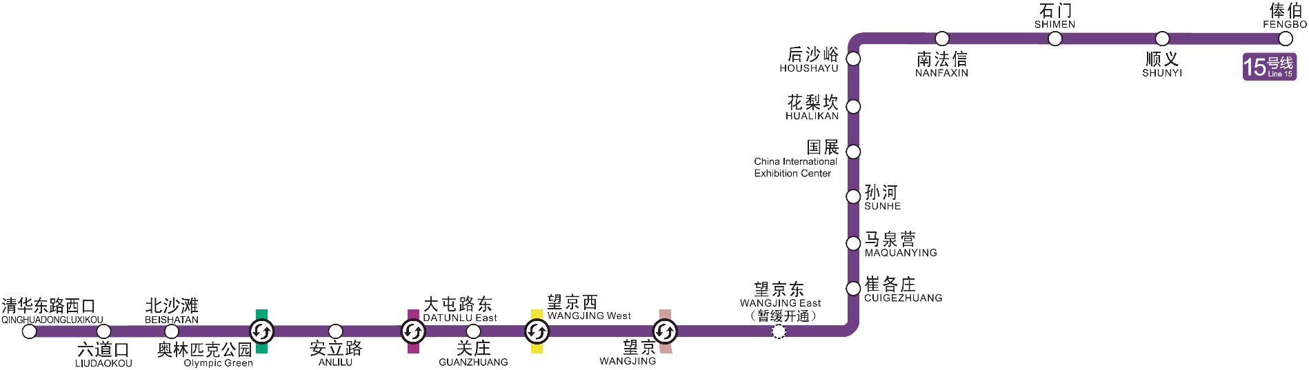 北京地铁15号线如果第8站是关庄站第9站是哪站是北沙滩站吗（十五线地铁线导八号线从那儿下）