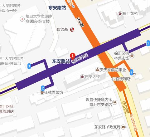 从上海火车站乘地铁4号线途经几站到东安路27O号（上海地铁4号线东安路）