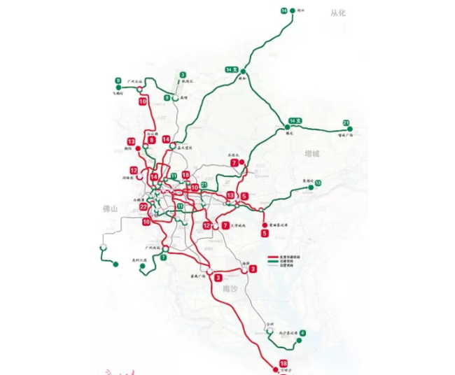 广州地铁2号线及3号线路线图（广州市地铁规划2050）