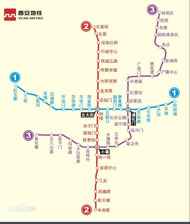 西安地铁1号线、3号线经过的地点（西安市1号地铁线路图）