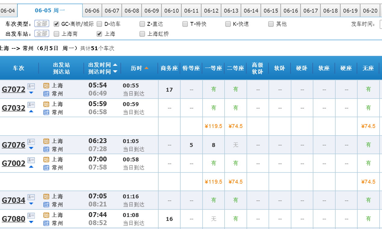 上海至常州的城际高铁时刻表，上海常州高铁-第1张