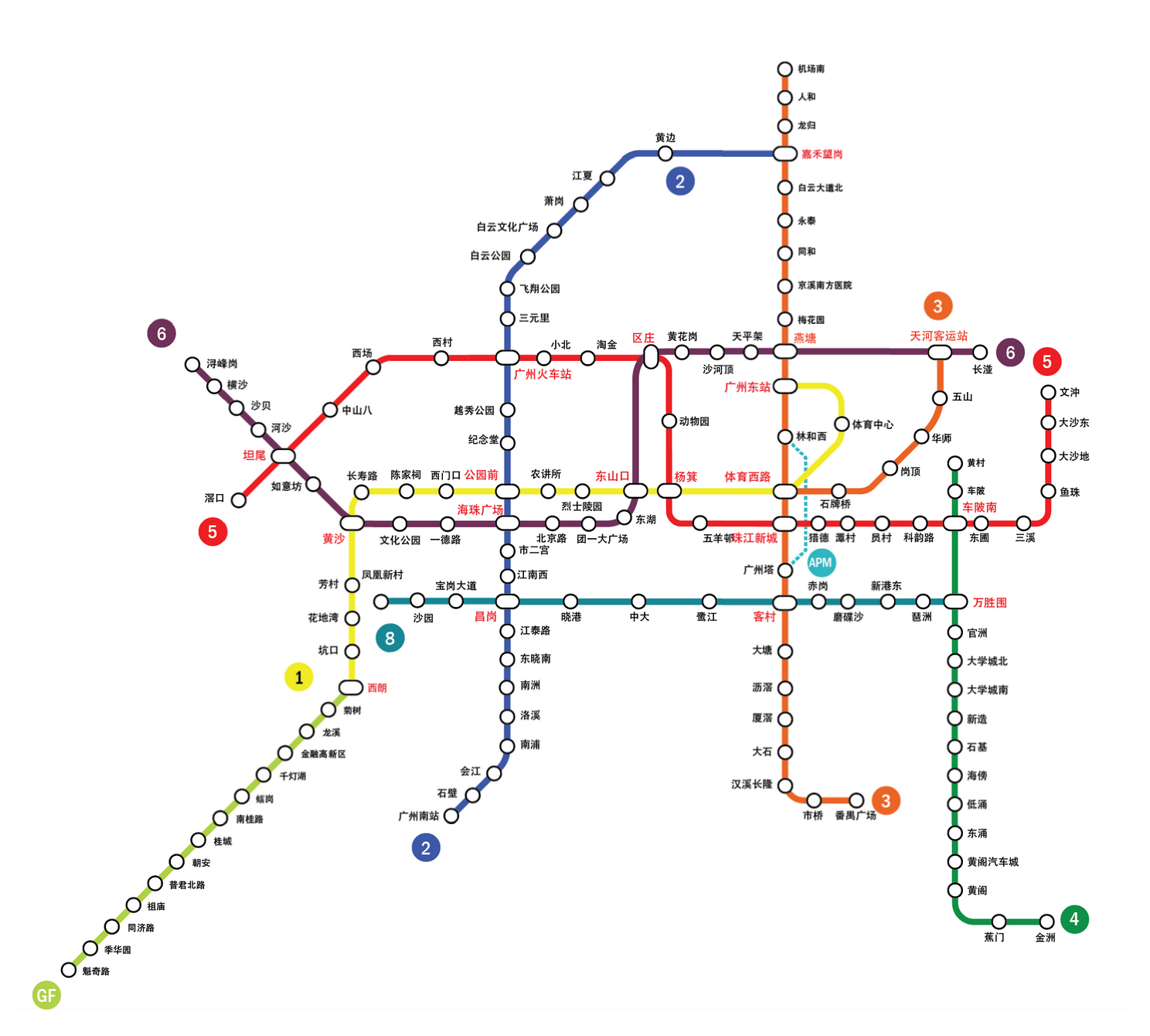 广州市地铁线路图高清版（广州各地铁线路）