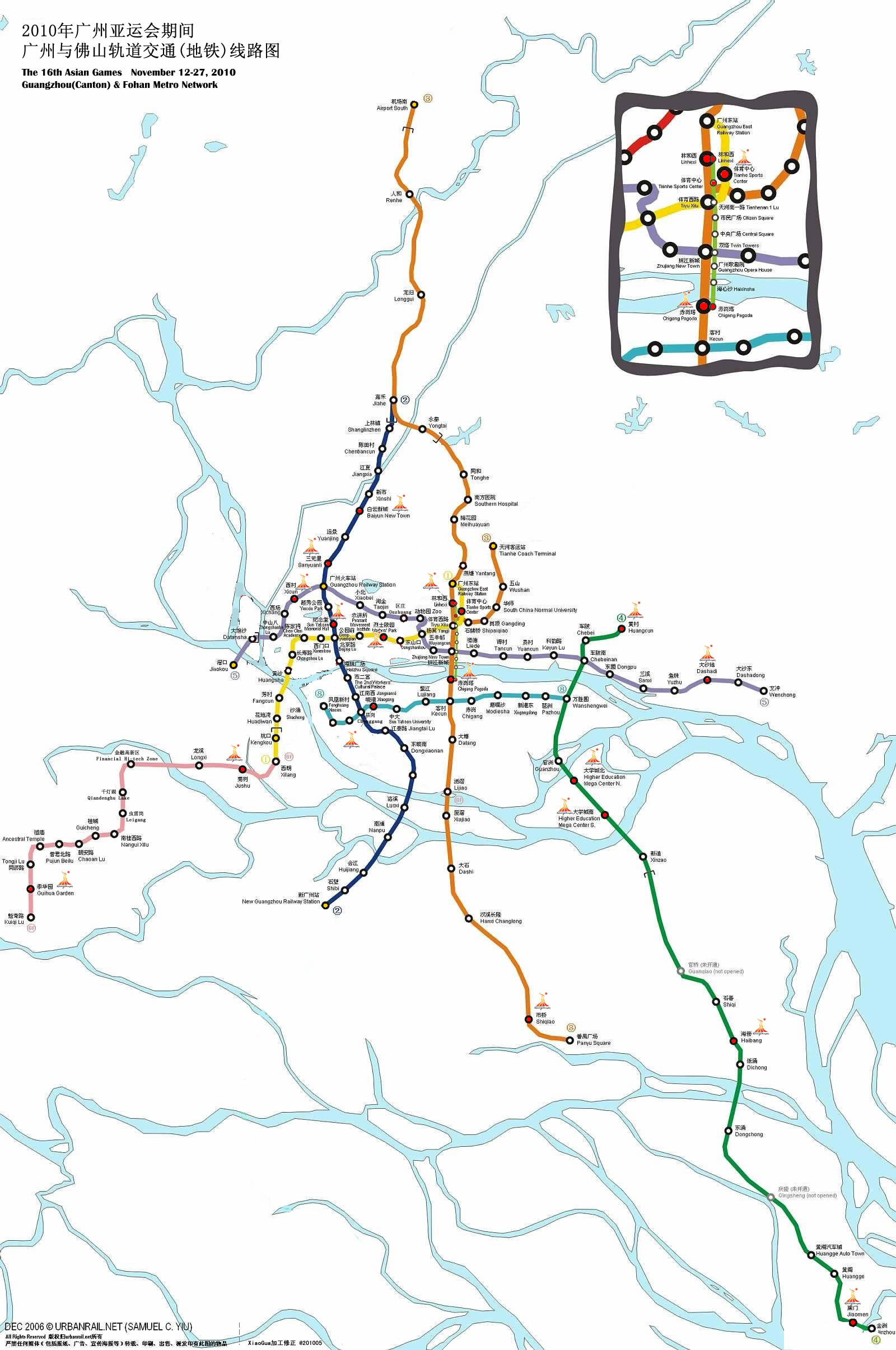 广州地铁路线图（广州地铁加区域图）