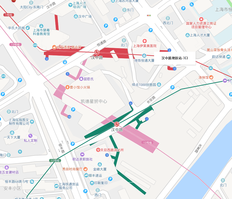 上海地铁汉中路站有几个出口（汉中路地铁站附近购物）