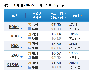 福建福州高铁到安徽阜阳高铁时刻表（福州到高铁）